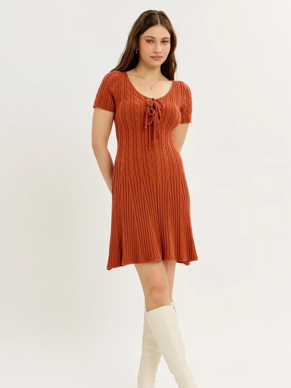 NWT Cable Knit Sweater Mini Dress - Rust